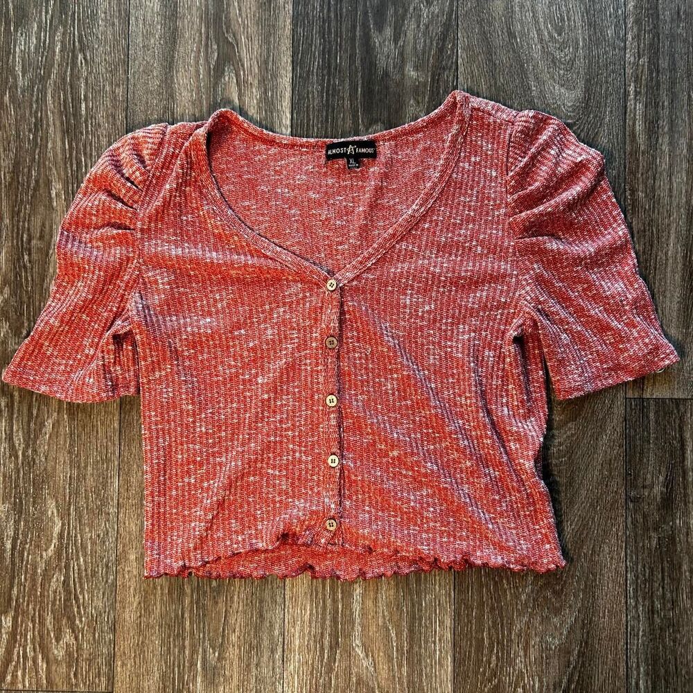Almost Famous Y2K Red Knit Button-Up Top